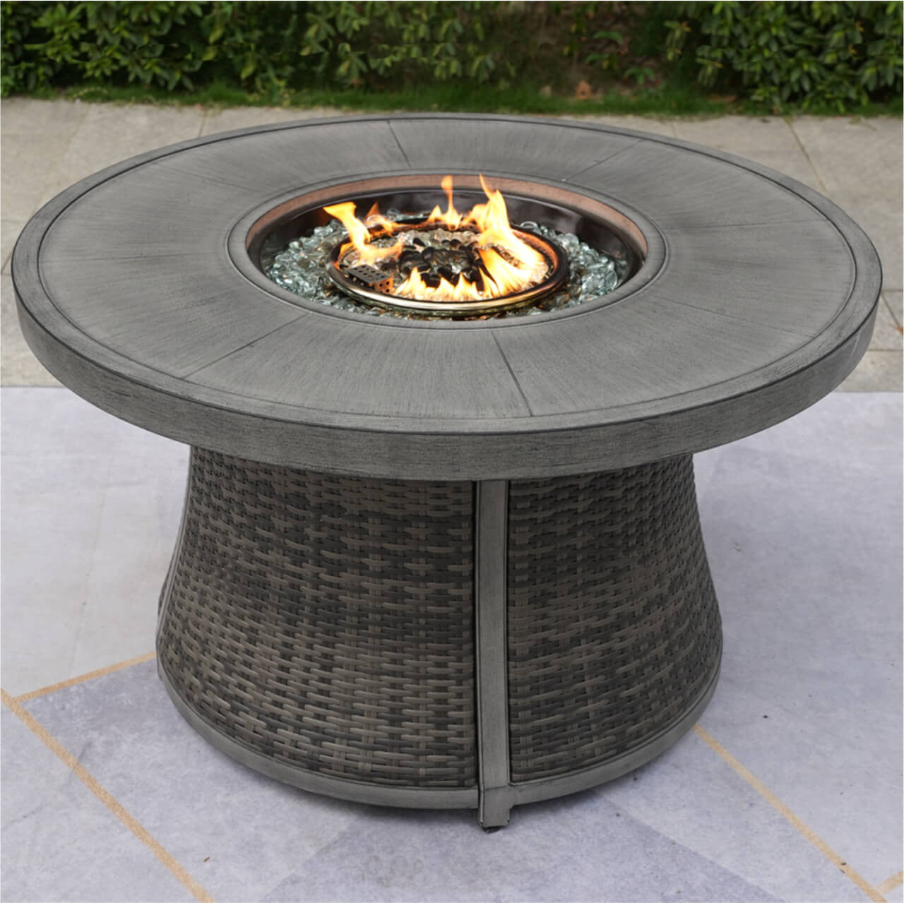 Outdoor 42" Round Gas Fire Pit Table – Aluminum Frame & Rattan Base (G3R521E) - Direct Wicker