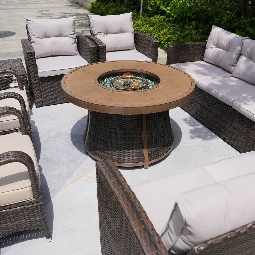 Outdoor 42" Round Gas Fire Pit Table – Aluminum Frame & Rattan Base (G3R521E) - Direct Wicker