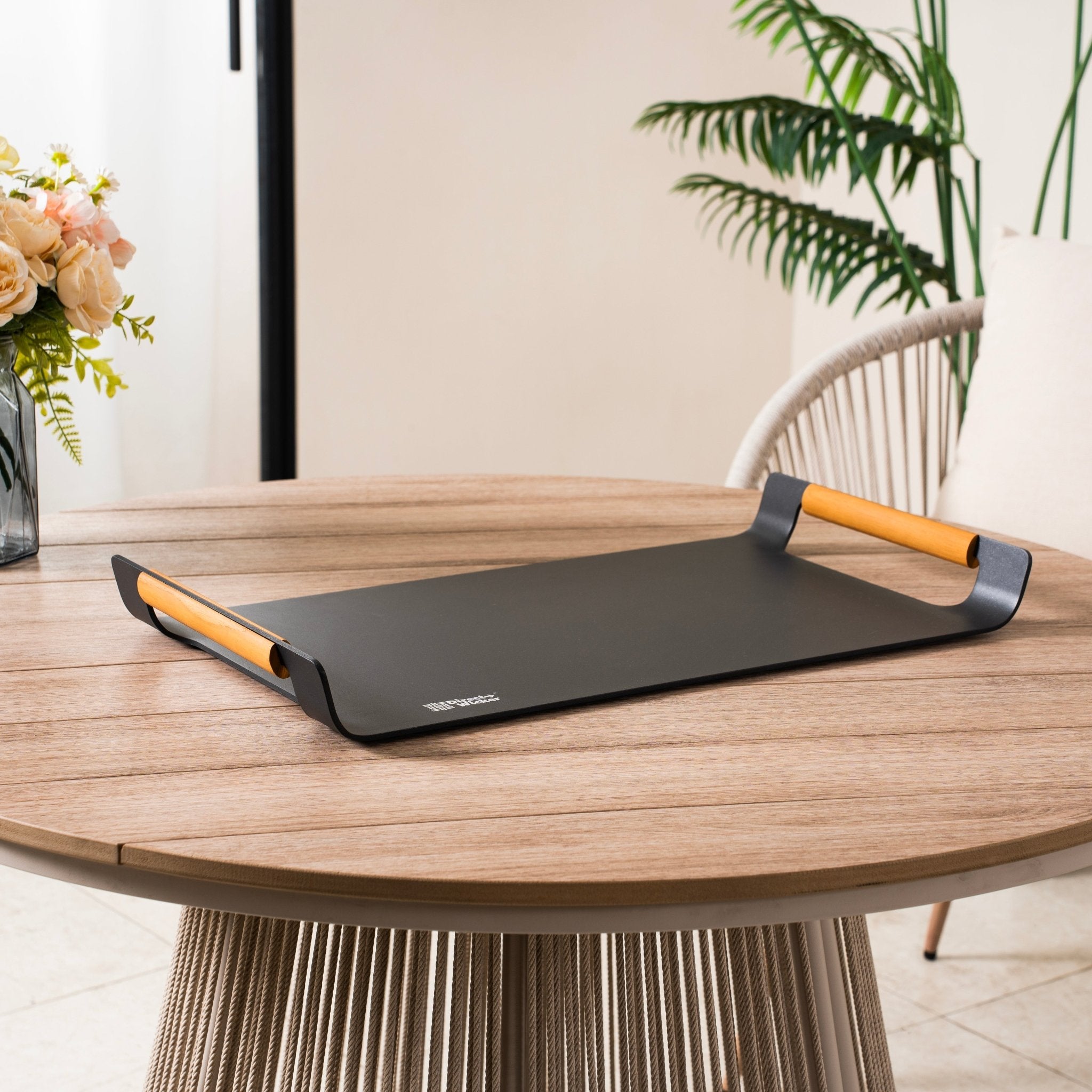 Outdoor Aluminium Serving Tray with Teak Handles - Direct Wicker