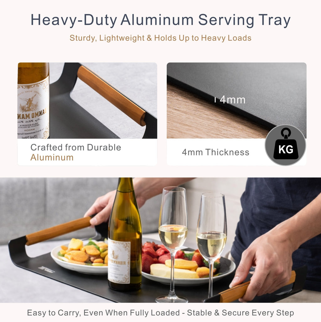 Outdoor Aluminium Serving Tray with Teak Handles - Direct Wicker