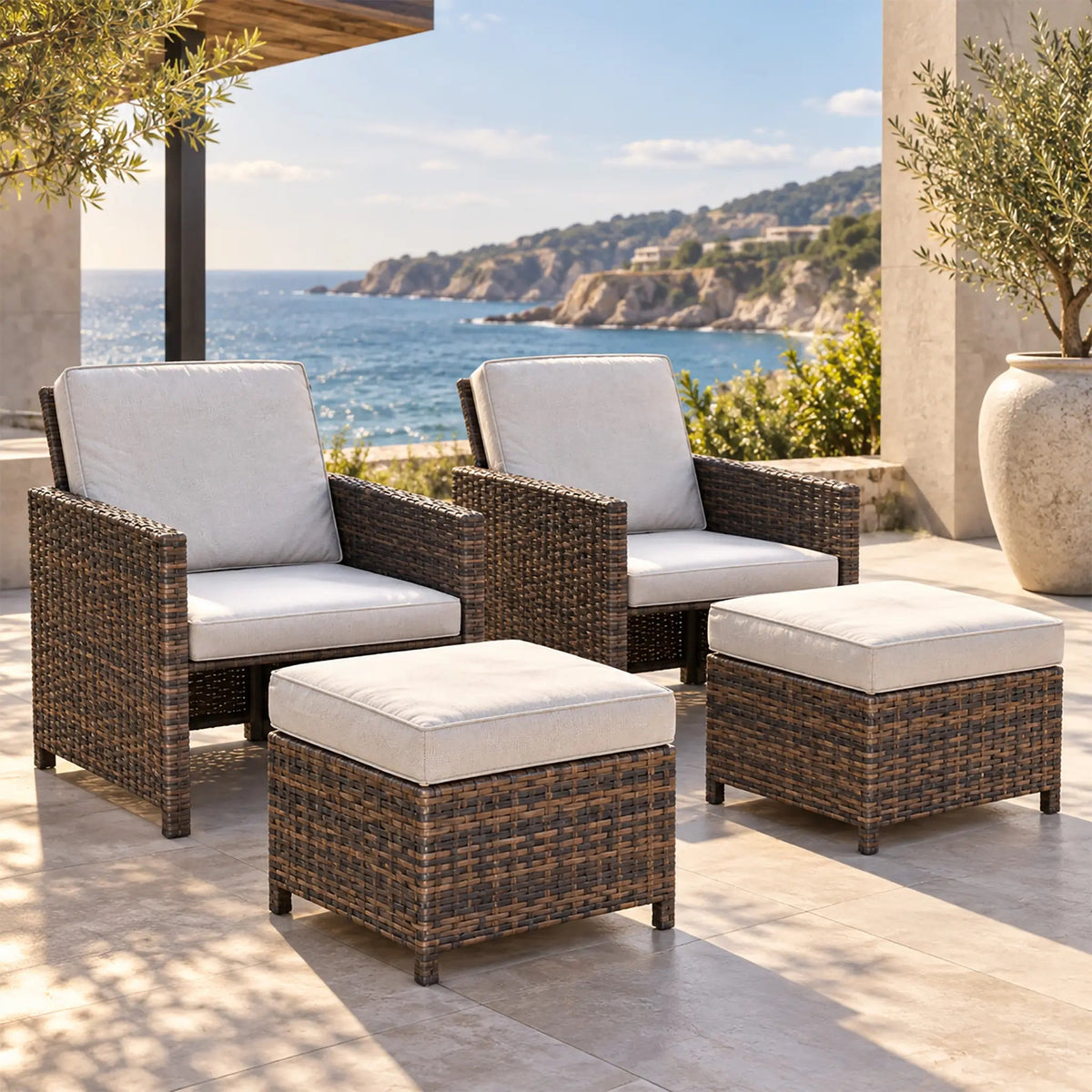 Outdoor Armchairs with Ottomans (PAD-3233B-C&O) - Direct Wicker