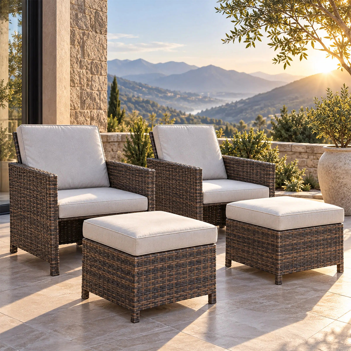 Outdoor Armchairs with Ottomans (PAD-3233B-C&O) - Direct Wicker