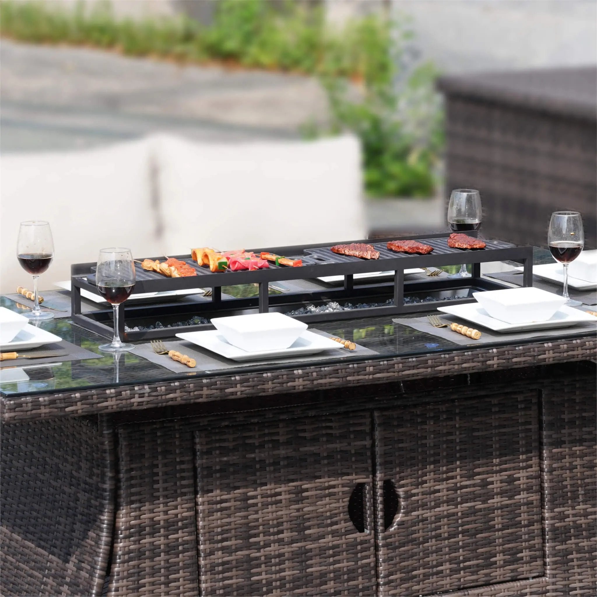 Outdoor BBQ Grill Shelf Set - Includes Grill Rack and 2 Pans for PAG - 1106 Firepit Tables (PAB - 001) - Direct Wicker