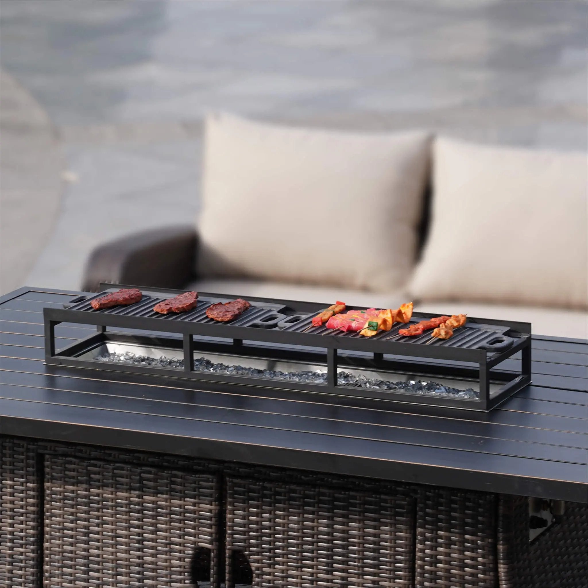 Outdoor BBQ Grill Shelf Set - Includes Grill Rack and 2 Pans for PAG - 1106 Firepit Tables (PAB - 001) - Direct Wicker