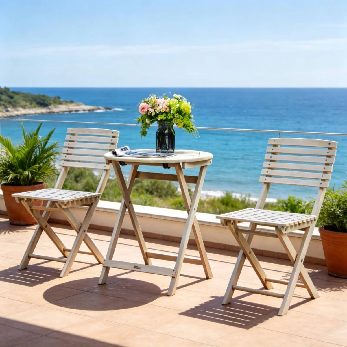 Outdoor Dining Set – Round Table with Chairs for Garden, Patio or Balcony - Direct Wicker