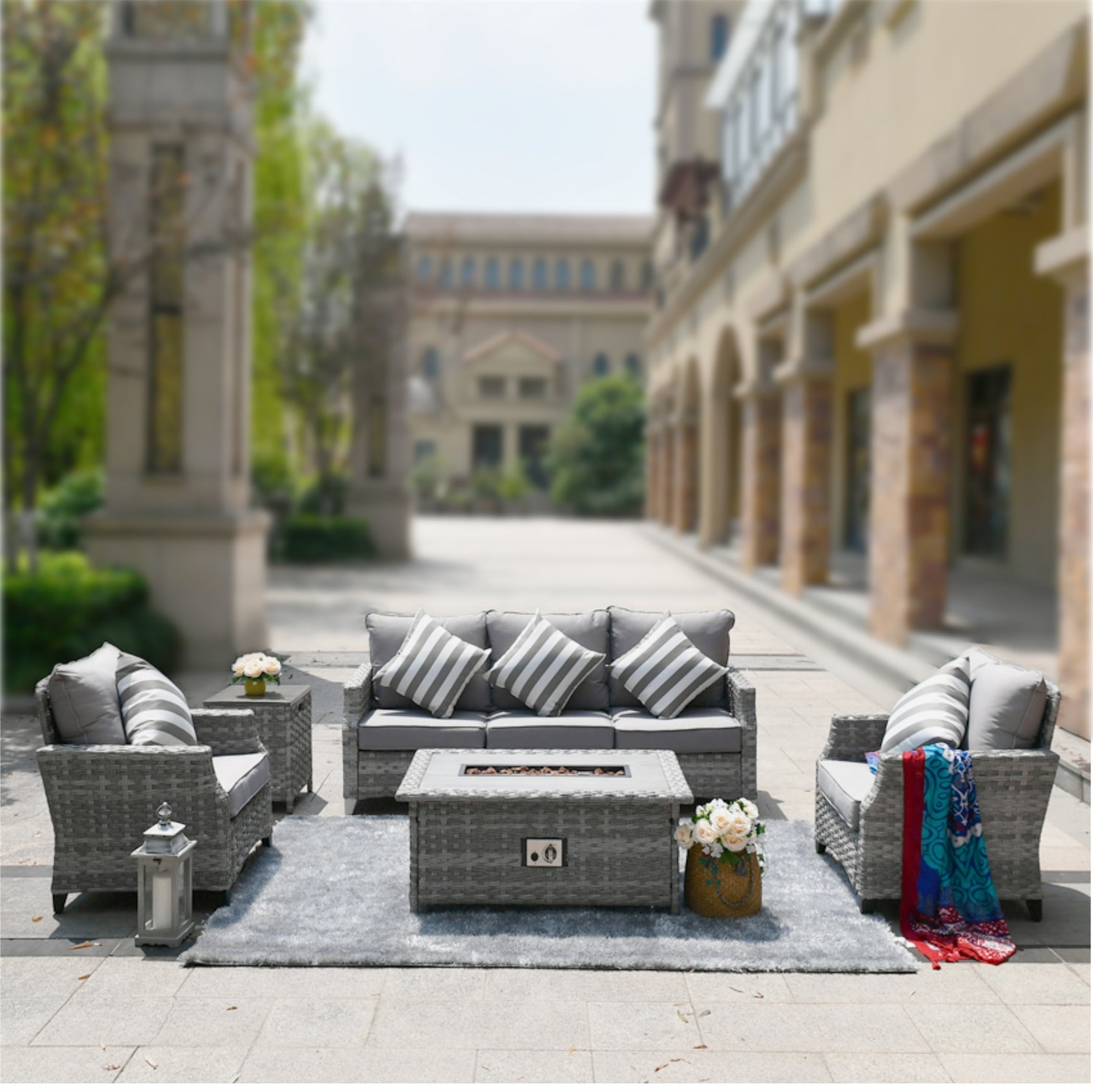 Outdoor Fire Pit Sofa Set 4/5/7 Seat Options (PAF - 1801/02/03) - Direct Wicker