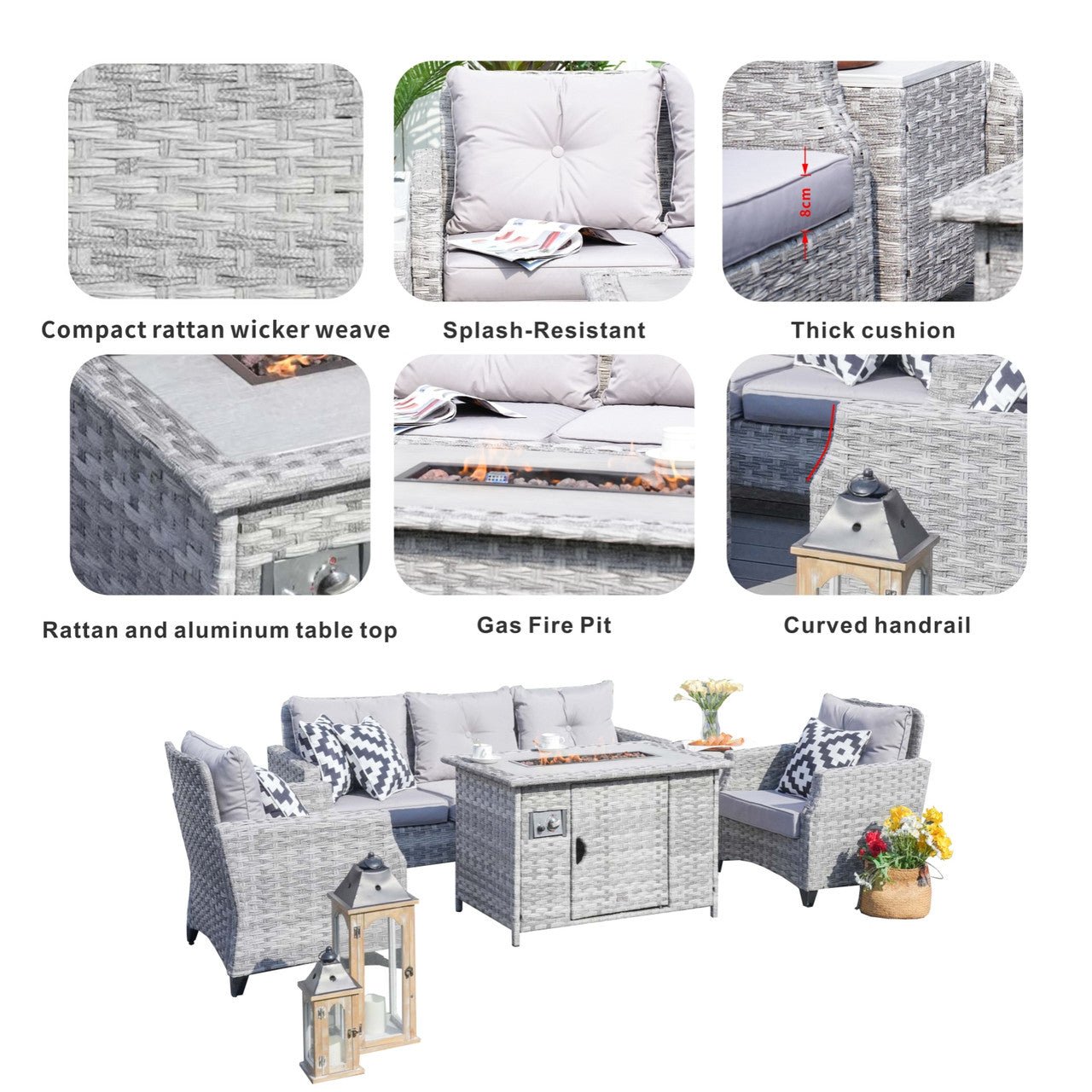 Outdoor Fire Pit Sofa Set 4/5/7 Seat Options (PAF - 1801/02/03) - Direct Wicker