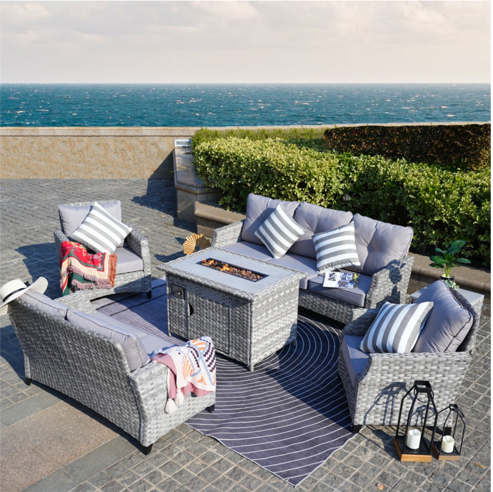 Outdoor Fire Pit Sofa Set 4/5/7 Seat Options (PAF - 1801/02/03) - Direct Wicker