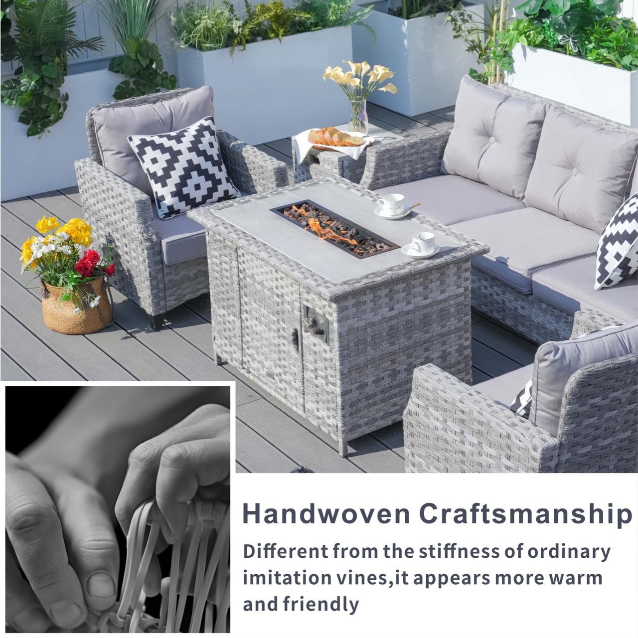 Outdoor Fire Pit Sofa Set 4/5/7 Seat Options (PAF - 1801/02/03) - Direct Wicker