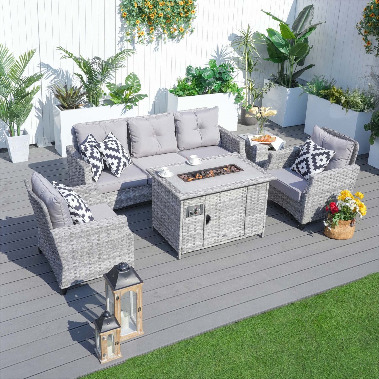 Outdoor Fire Pit Sofa Set 4/5/7 Seat Options (PAF - 1801/02/03) - Direct Wicker