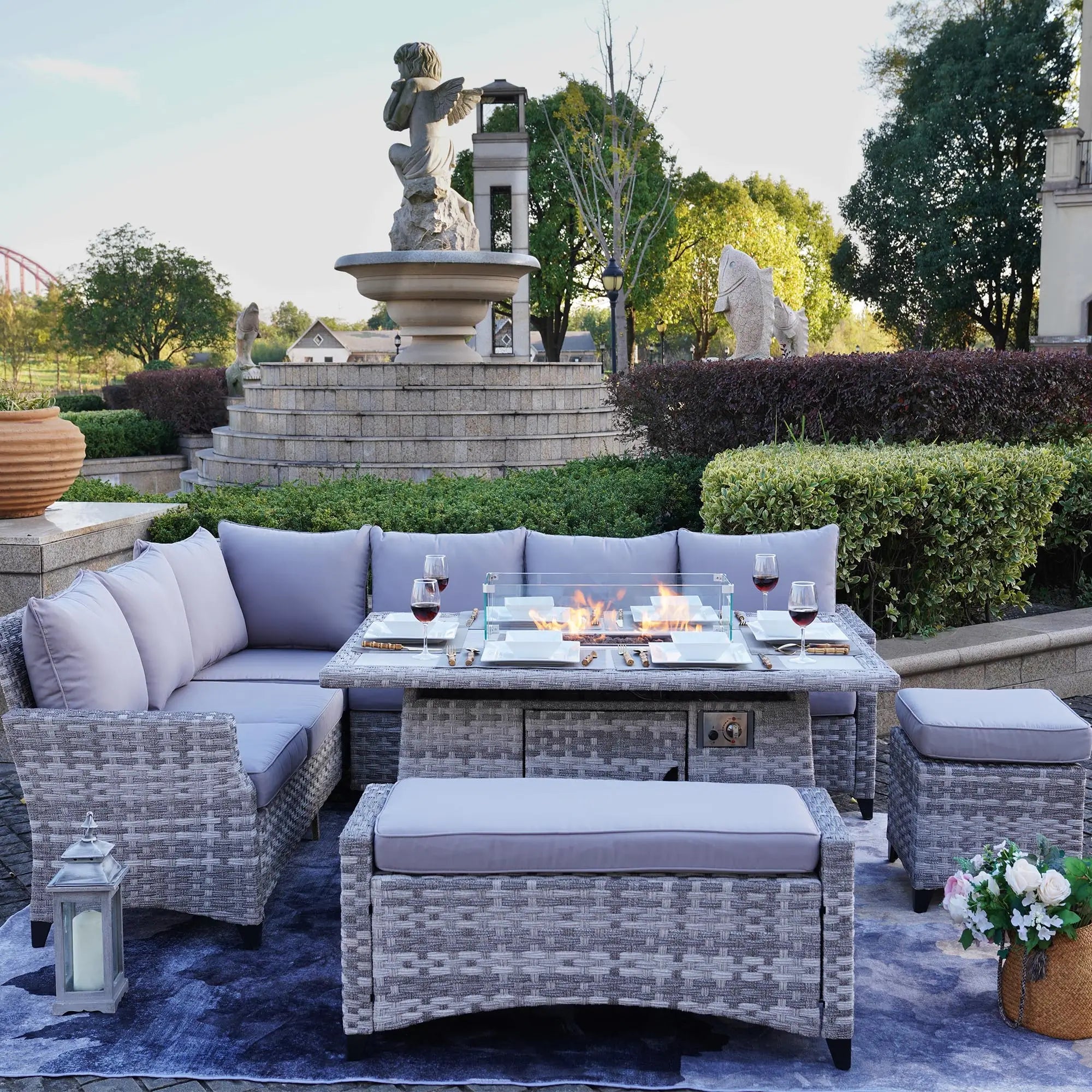 Outdoor Fire Pit Sofa Set 5-Piece (PAF-2001) - Direct Wicker