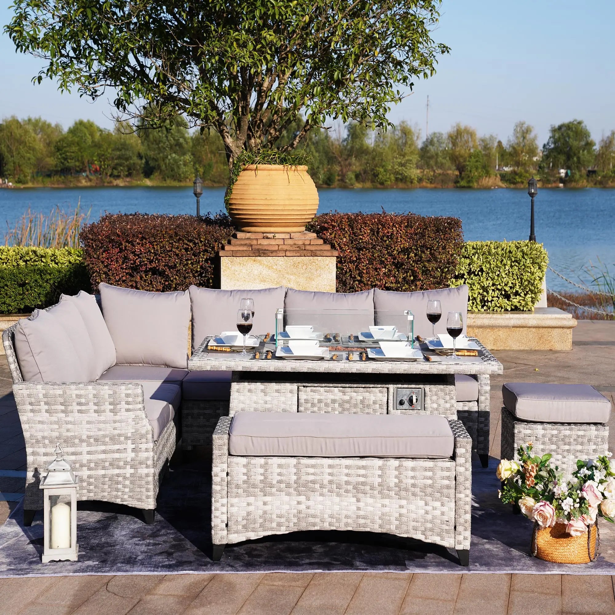 Outdoor Fire Pit Sofa Set 5-Piece (PAF-2001) - Direct Wicker