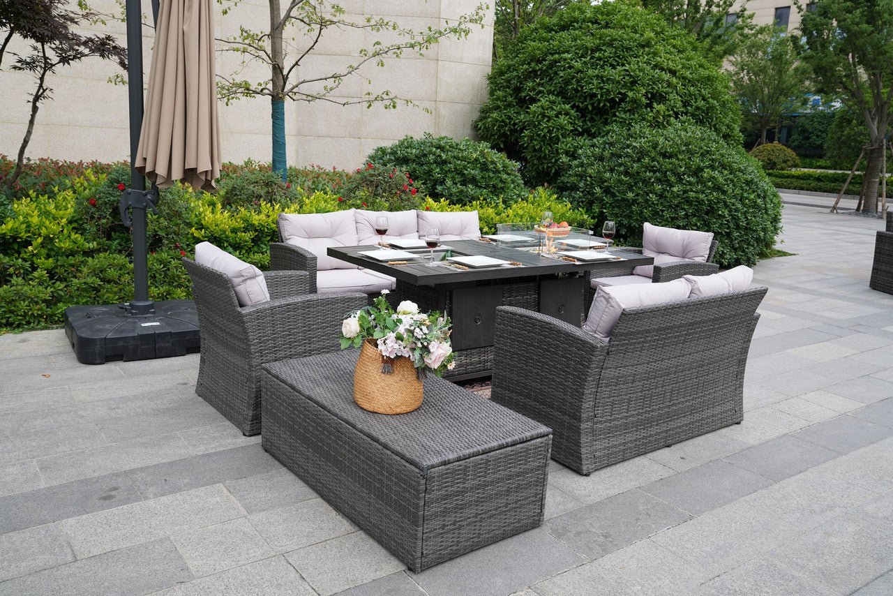 Outdoor Fire Pit Sofa Set with Rectangular Firepit Table (PAS - 1503+1106FI) - Direct Wicker