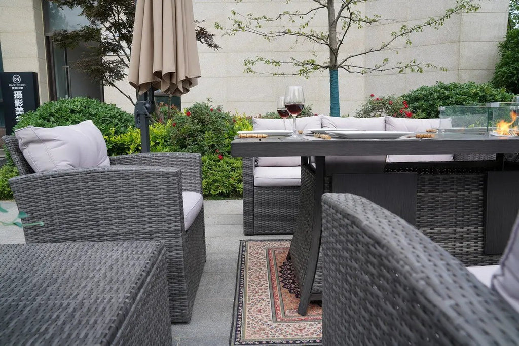 Outdoor Fire Pit Sofa Set with Rectangular Firepit Table (PAS - 1503+1106FI) - Direct Wicker
