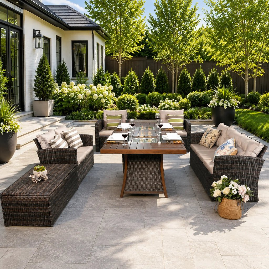 Outdoor Fire Pit Sofa Set with Rectangular Firepit Table (PAS-1503+1106FI) - Direct Wicker
