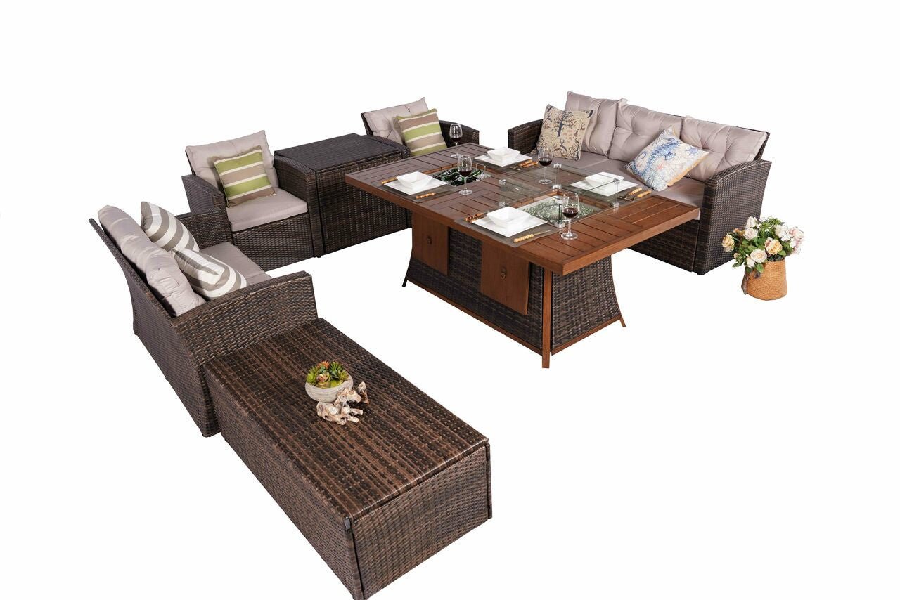 Outdoor Fire Pit Sofa Set with Rectangular Firepit Table (PAS - 1503+1106FI) - Direct Wicker