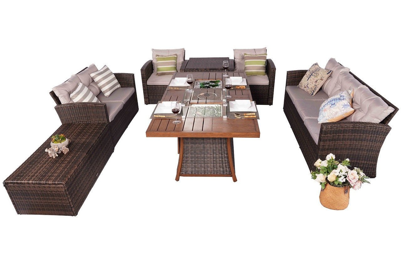 Outdoor Fire Pit Sofa Set with Rectangular Firepit Table (PAS - 1503+1106FI) - Direct Wicker