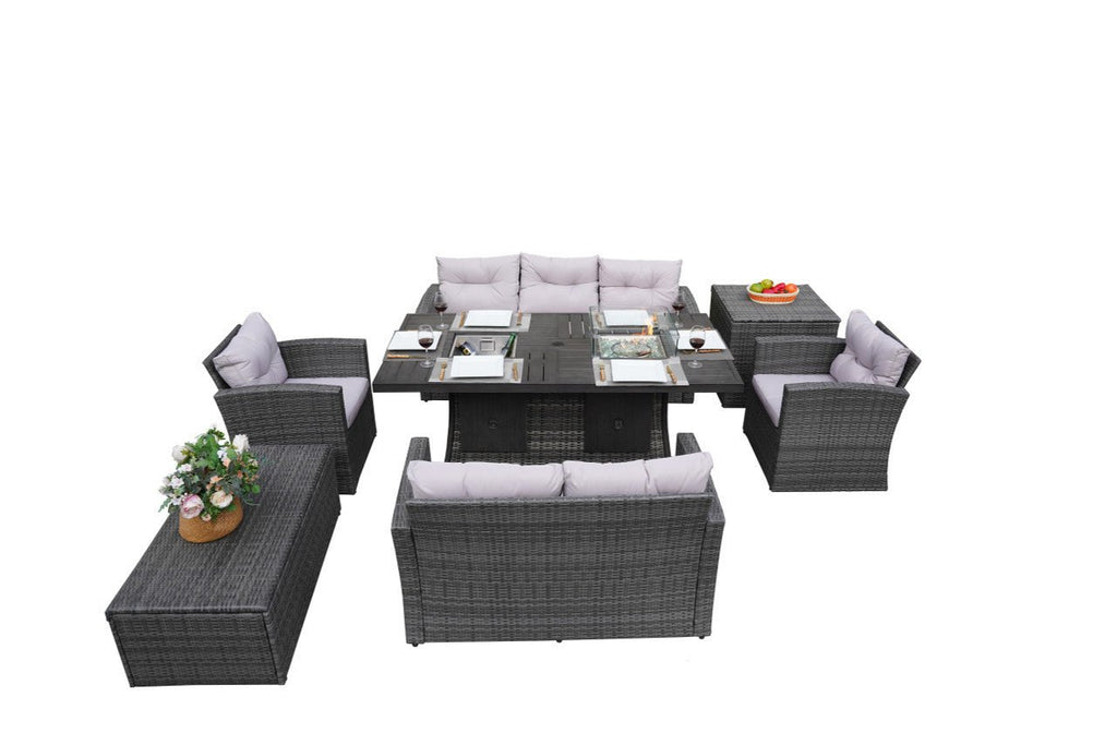 Outdoor Fire Pit Sofa Set with Rectangular Firepit Table (PAS - 1503+1106FI) - Direct Wicker