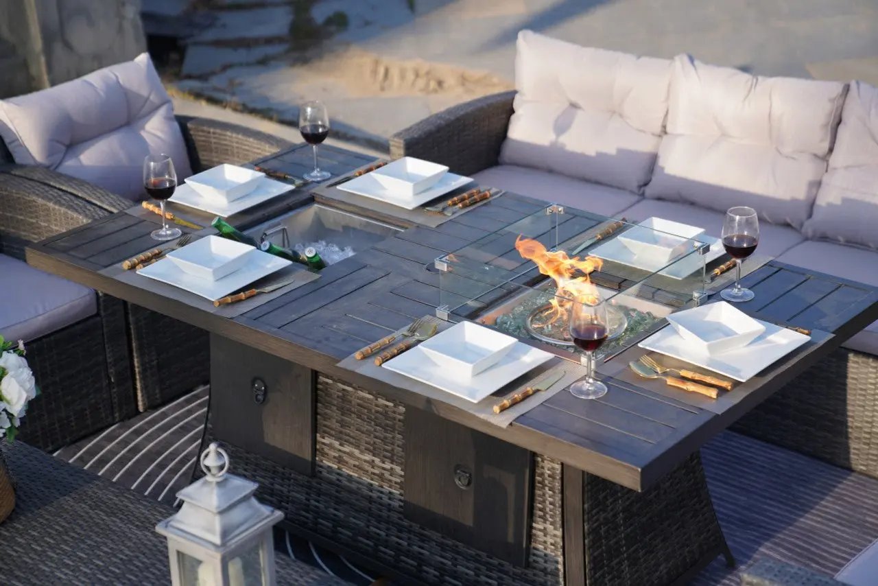Outdoor Fire Pit Sofa Set with Rectangular Firepit Table (PAS - 1503+1106FI) - Direct Wicker