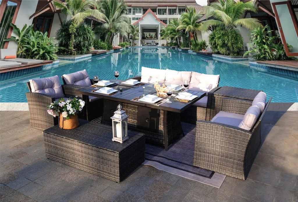 Outdoor Fire Pit Sofa Set with Rectangular Firepit Table (PAS - 1503+1106FI) - Direct Wicker