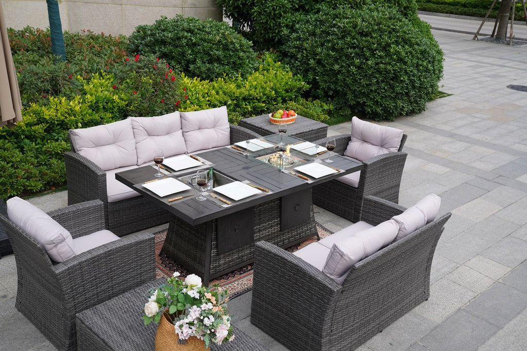 Outdoor Fire Pit Sofa Set with Rectangular Firepit Table (PAS - 1503+1106FI) - Direct Wicker