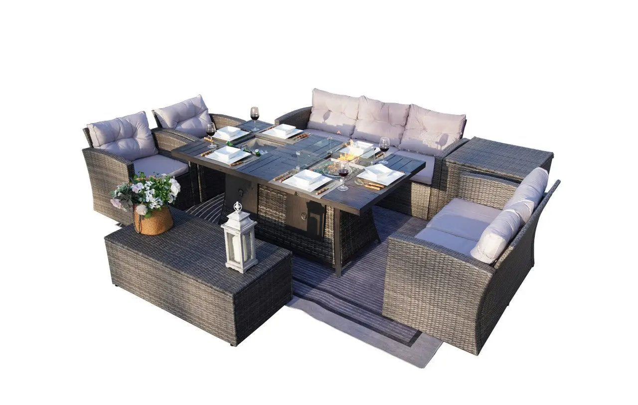Outdoor Fire Pit Sofa Set with Rectangular Firepit Table (PAS - 1503+1106FI) - Direct Wicker
