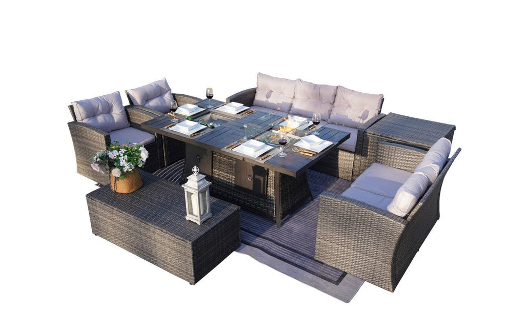 Outdoor Fire Pit Sofa Set with Rectangular Firepit Table (PAS - 1503+1106FI) - Direct Wicker