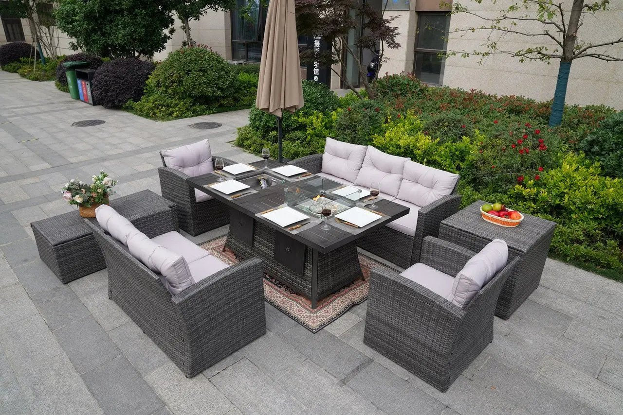 Outdoor Fire Pit Sofa Set with Rectangular Firepit Table (PAS - 1503+1106FI) - Direct Wicker