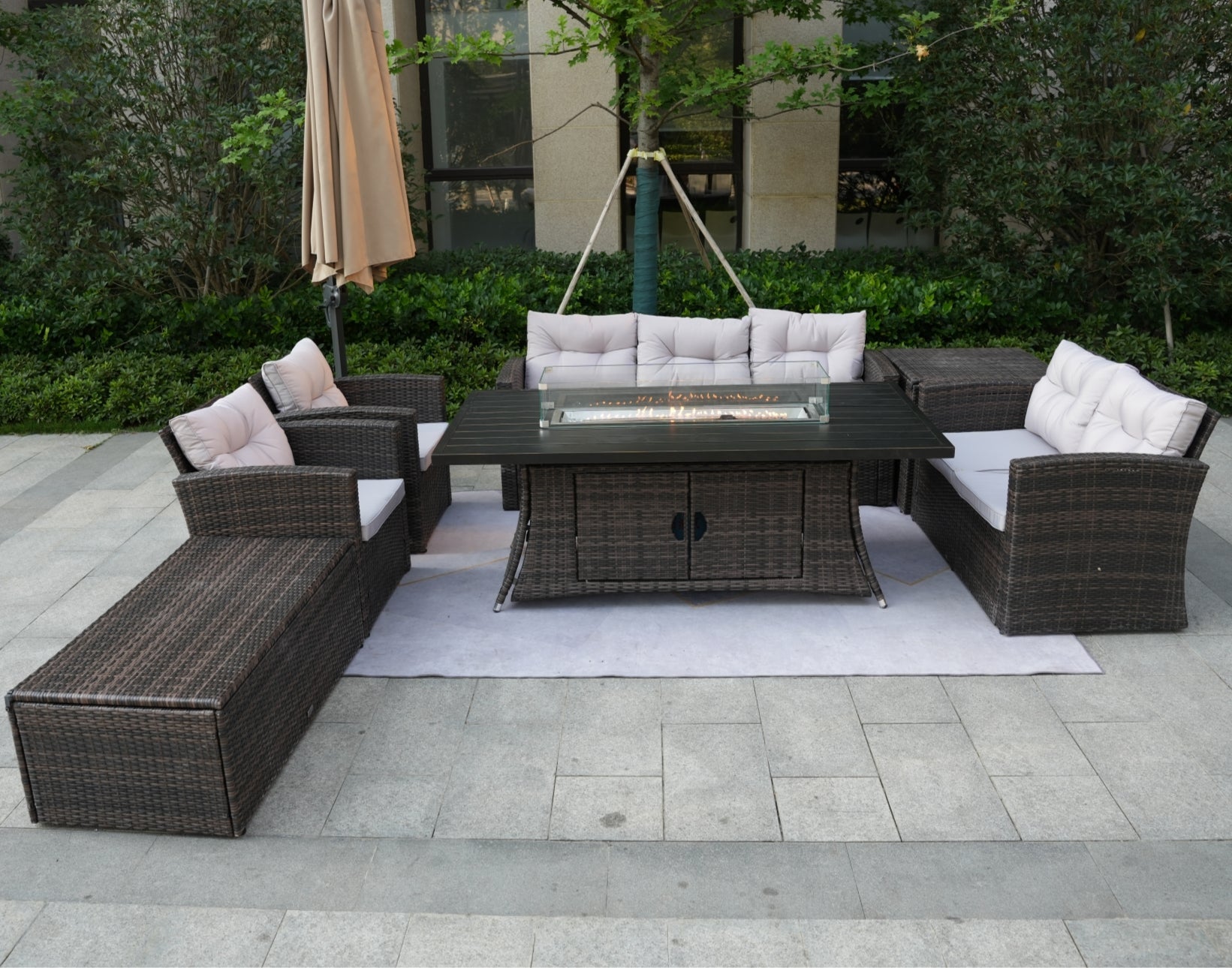 Outdoor Fire Pit Sofa Set with Rectangular Firepit Table (PAS - 1503+1106RA) - Direct Wicker