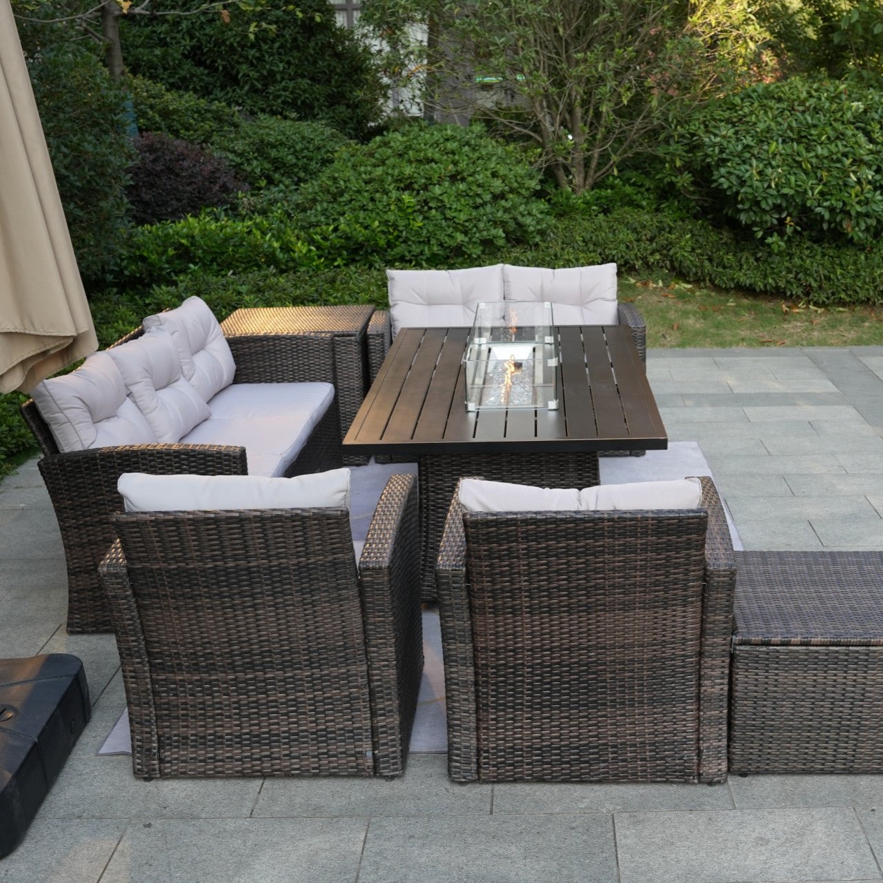 Outdoor Fire Pit Sofa Set with Rectangular Firepit Table (PAS - 1503+1106RA) - Direct Wicker