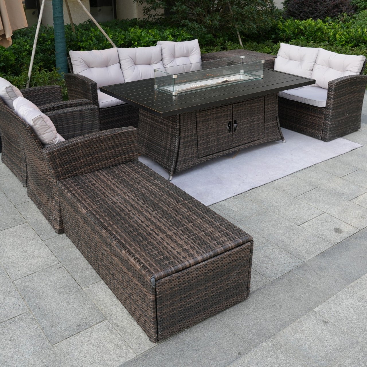 Outdoor Fire Pit Sofa Set with Rectangular Firepit Table (PAS - 1503+1106RA) - Direct Wicker