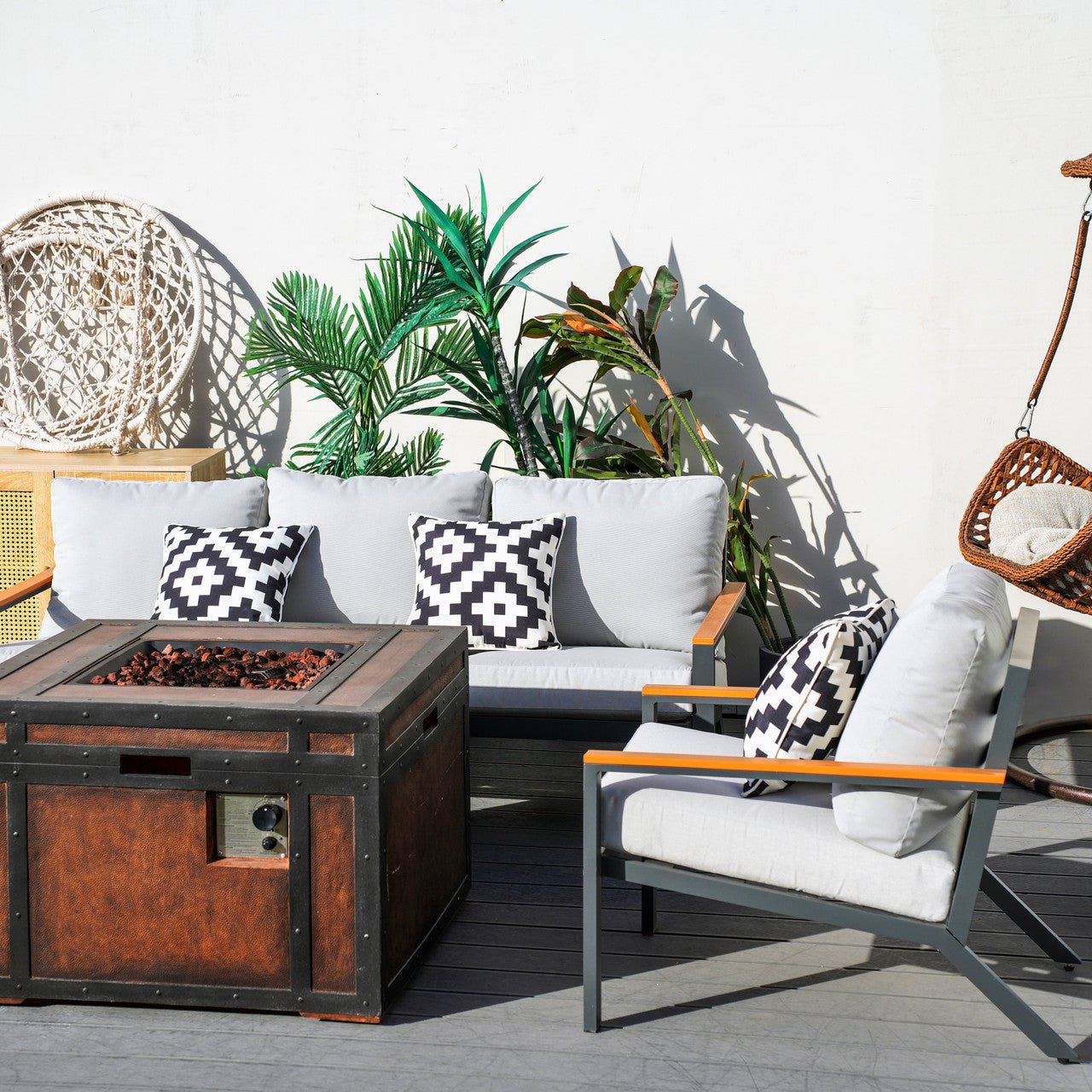 Outdoor Small Space Teak Armrests Exposed Aluminum Pipe Sofa Set (PAS-2481+PAG-2354) - Direct Wicker
