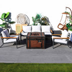 Outdoor Small Space Teak Armrests Exposed Aluminum Pipe Sofa Set (PAS-2481+PAG-2354) - Direct Wicker