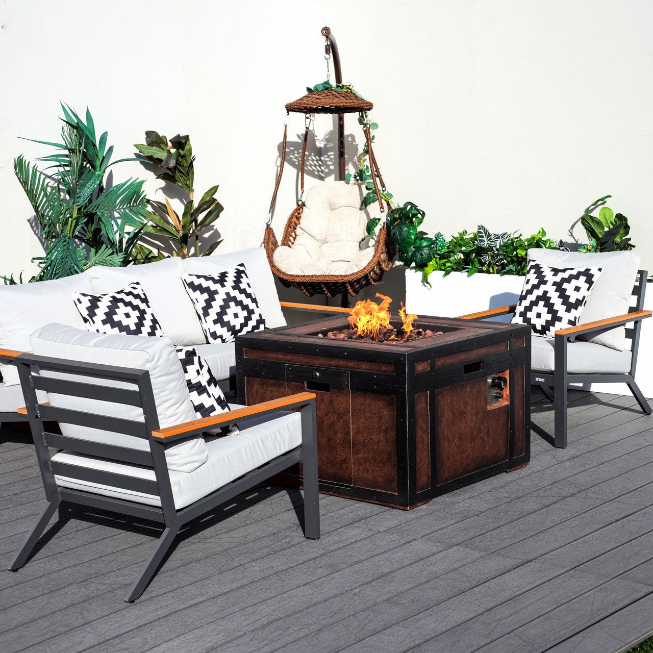 Outdoor Small Space Teak Armrests Exposed Aluminum Pipe Sofa Set (PAS-2481+PAG-2354) - Direct Wicker