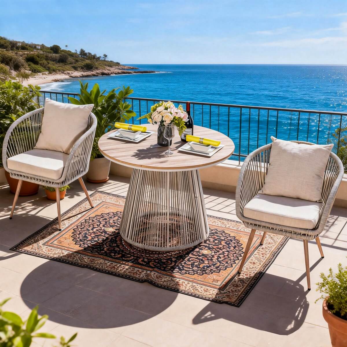 Outdoor Metal Bistro Set – Patio Table and Chair Set for Garden, Balcony, Café - Direct Wicker