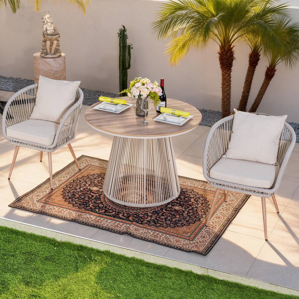 Outdoor Metal Bistro Set – Patio Table and Chair Set for Garden, Balcony, Café - Direct Wicker