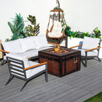 Outdoor Small Space Teak Armrests Exposed Aluminum Pipe Sofa Set (PAS-2481+PAG-2354) - Direct Wicker