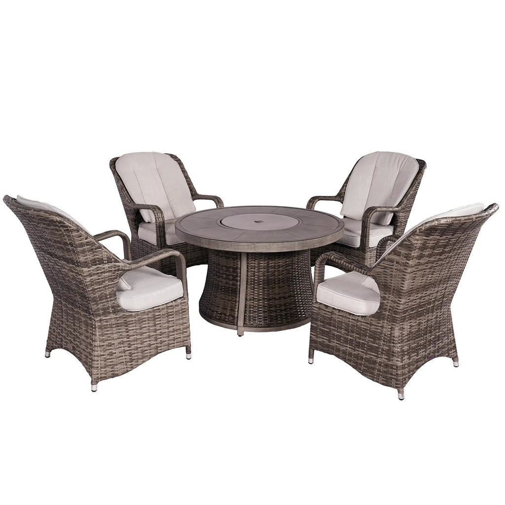 Parma 4-Seat Outdoor Fire Pit Set – Round Fire Table (G3R521E-GR) - Direct Wicker