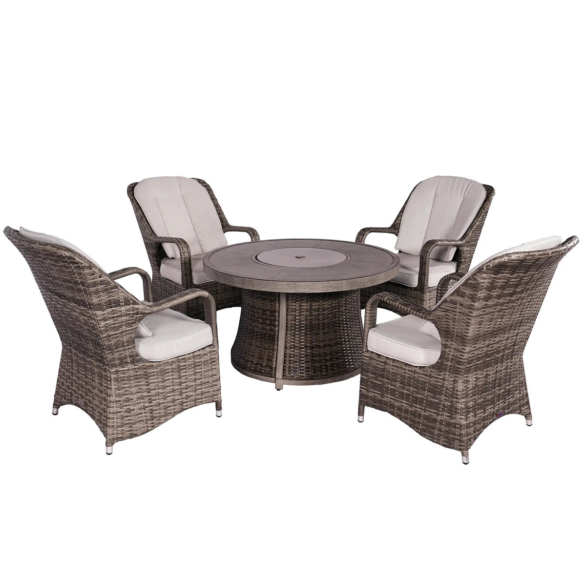 Parma 4-Seat Outdoor Fire Pit Set – Round Fire Table (G3R521E-GR) - Direct Wicker