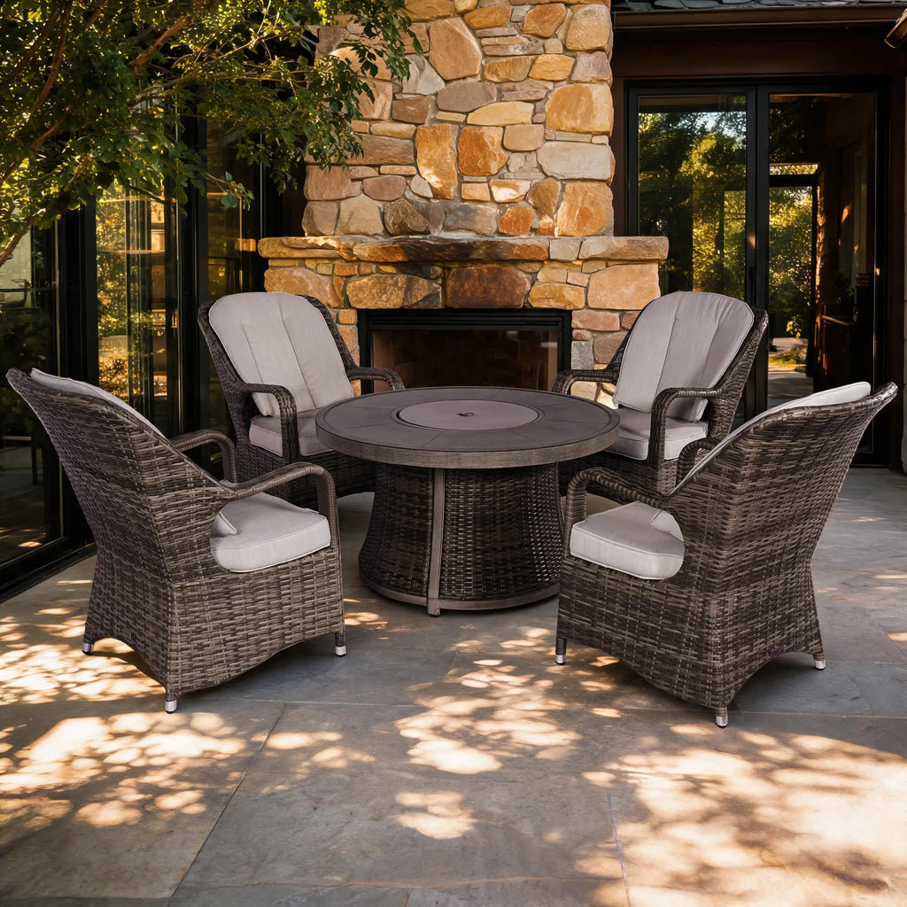 Parma 4-Seat Outdoor Fire Pit Set – Round Fire Table (G3R521E-GR) - Direct Wicker