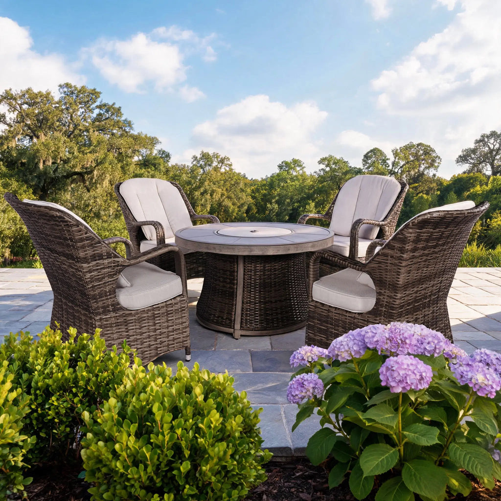 Parma 4-Seat Outdoor Fire Pit Set – Round Fire Table (G3R521E-GR) - Direct Wicker