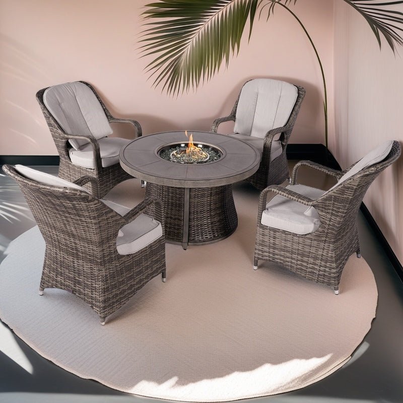 Parma 4 - Seater Outdoor Fire Pit Set – Round Fire Table (G3R521E - GR) - Direct Wicker