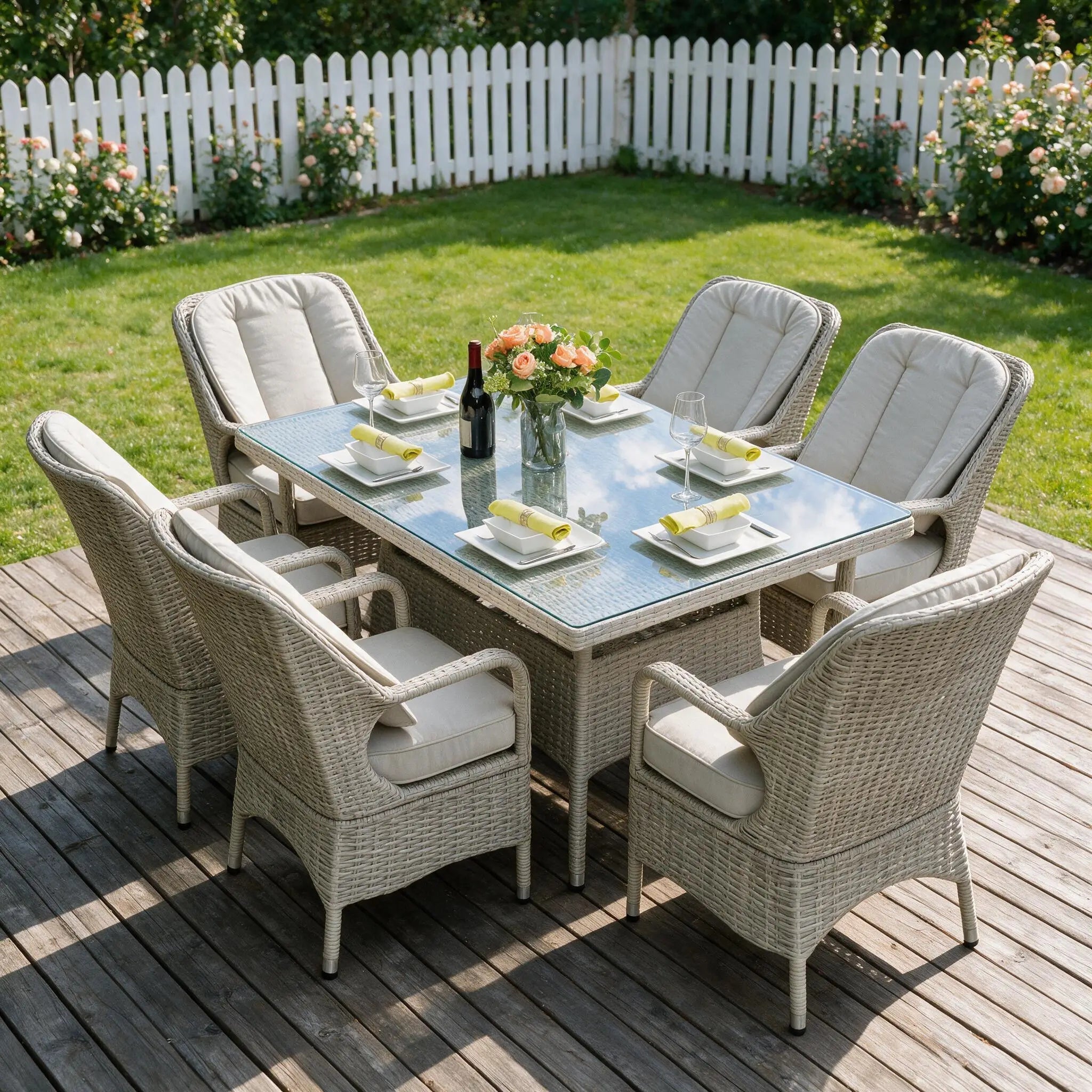 Parma 6-Seat Outdoor Dining Set - Rectangular Dining Table (PAD-1712) - Direct Wicker