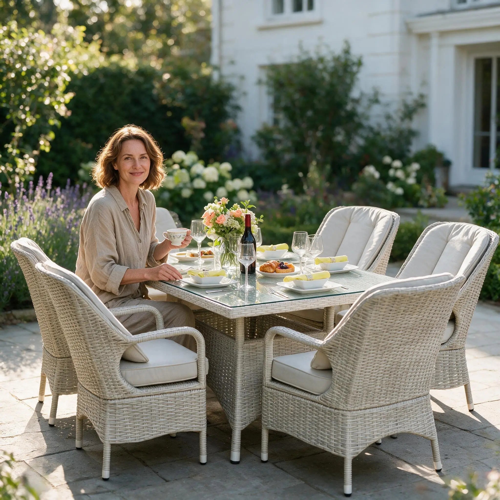Parma 6-Seat Outdoor Dining Set - Rectangular Dining Table (PAD-1712) - Direct Wicker