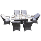 Parma 6-Seat Outdoor Fire Pit Dining Set- Fire Pit Table with Aluminum Tabletop (PAG-1106RA) - Direct Wicker