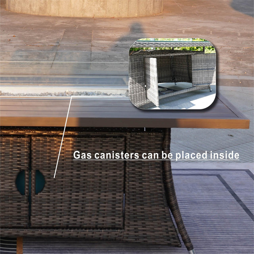Details of Patio Fire Pit Set 6-Seat Rectangular Aluminum Table with Chairs