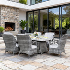 Parma 6-Seat Outdoor Fire Pit Dining Set- Fire Pit Table with Aluminum Tabletop (PAG-1106RA) - Direct Wicker