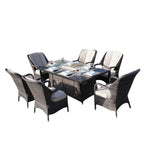 Parma 6-Seat Outdoor Fire Pit Dining Set- Fire Pit Table with Aluminum Tabletop (PAG-1106RA) - Direct Wicker