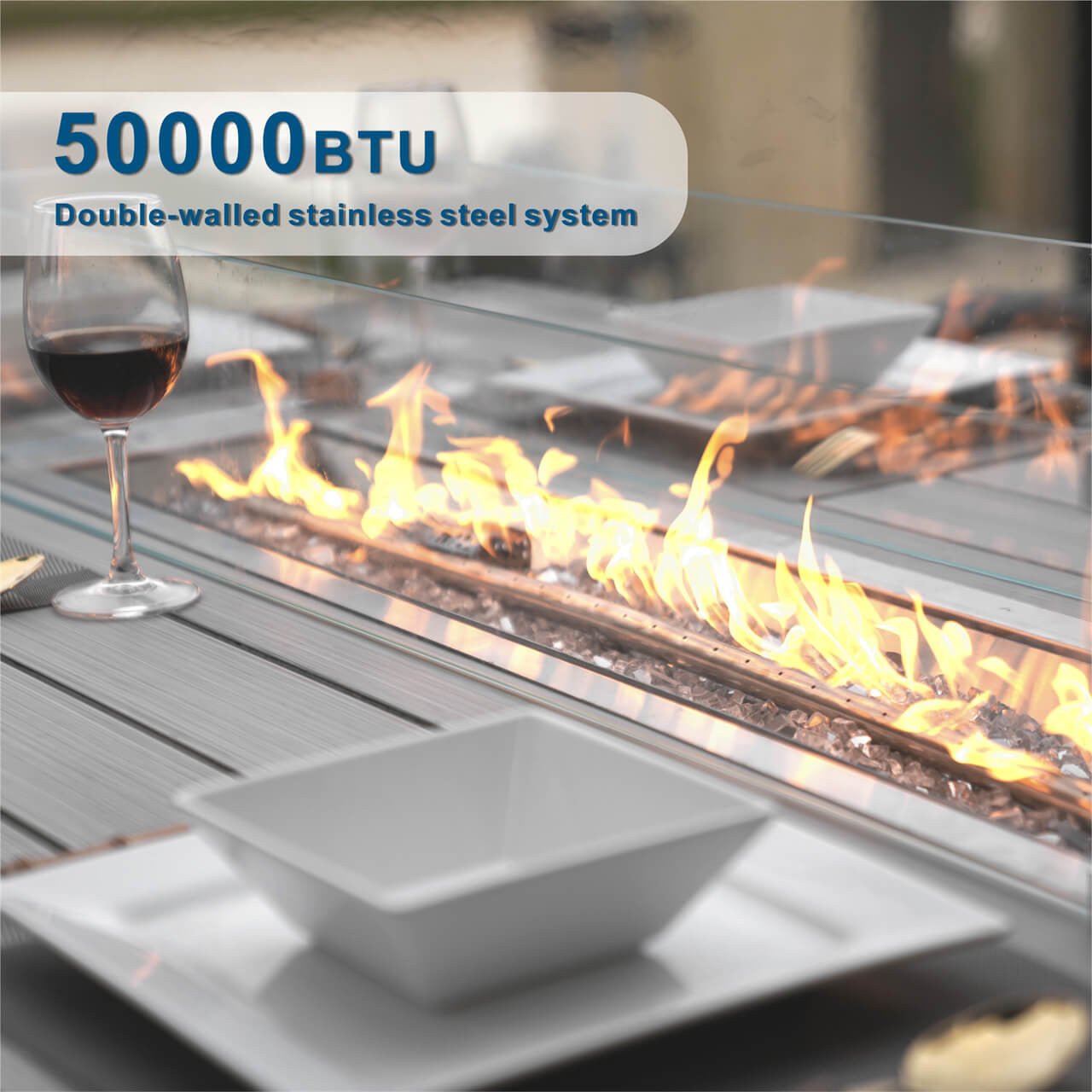 Parma 6 - Seat Outdoor Fire Pit Dining Set - Fire Pit Table with Aluminum TableTop (PAG - 1106RA) - Direct Wicker