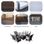Details of Patio Fire Pit Set 6-Seat Rectangular Aluminum Table with Chairs
